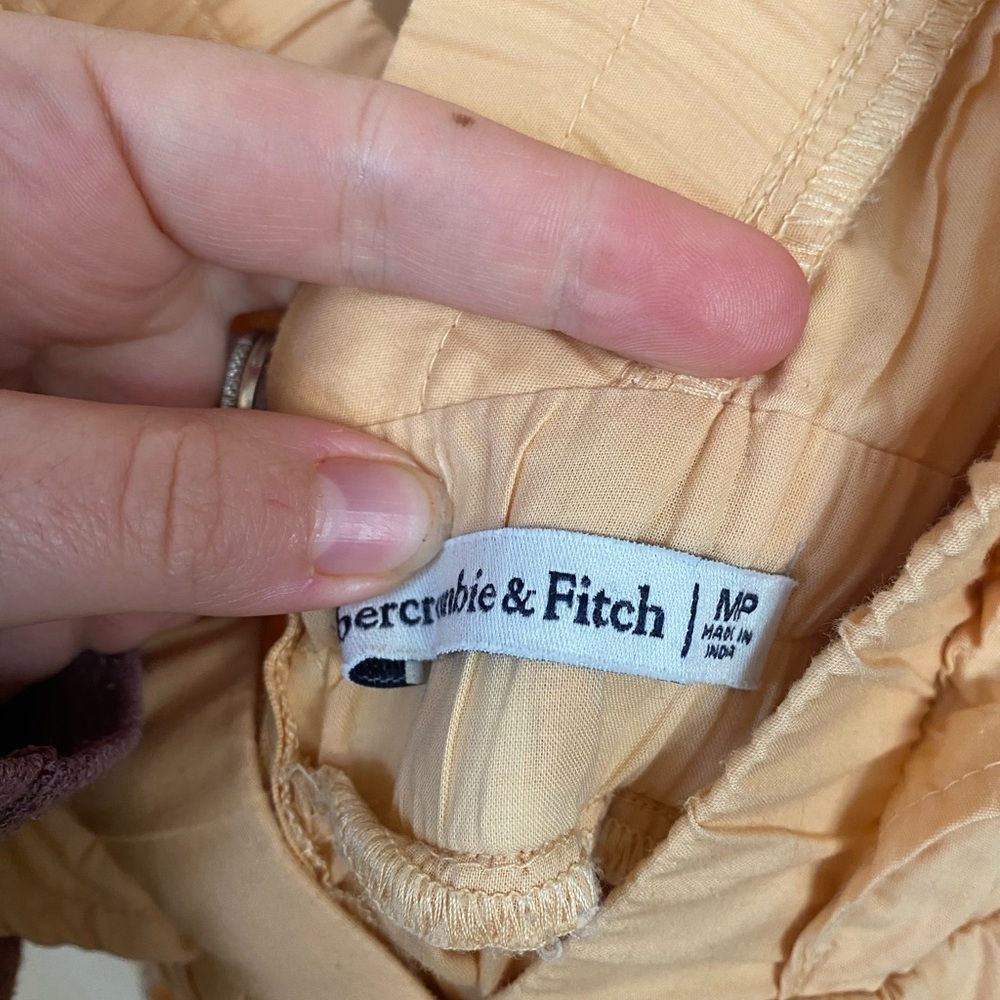 Abercrombie & Fitch Ruffle Tiered Mini Dress Yellow Apricot Babydoll Size MP - Picture 4 of 8
